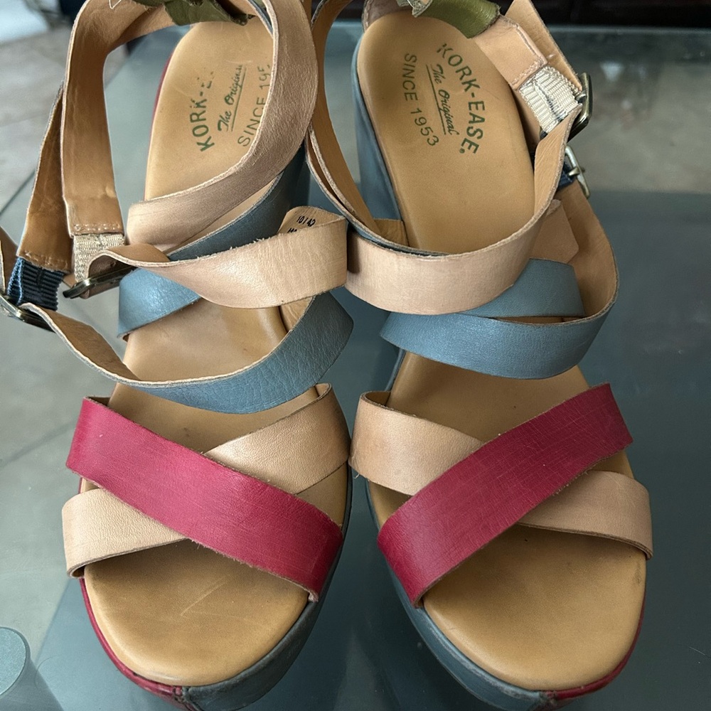 Kork-Ease Women's Red, Blue, and Tan Strappy Sandals